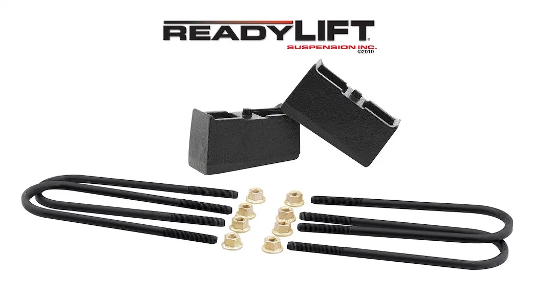 66-3003 – READYLIFT Leaf Spring Block Kit, 3 Inch Block Cast Iron Includes 2 Rear Blocks/4 U-Bolts and Hardware